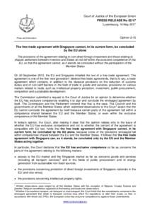 Court of Justice of the European Union PRESS RELEASE NoLuxembourg, 16 May 2017 Opinion 2/15