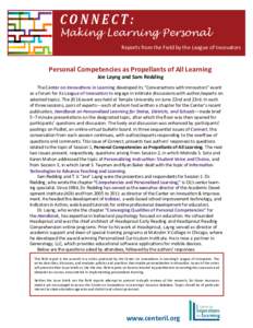 CONNECT:  Making Learning Personal Reports from the Field by the League of Innovators  Personal Competencies as Propellants of All Learning