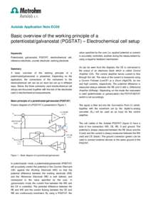 Autolab Application Note EC08  Basic overview of the working principle of a potentiostat/galvanostat (PGSTAT) – Electrochemical cell setup Keywords Potentiostat, galvanostat, PGSTAT, electrochemical cell,