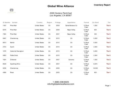 Inventory Report  Global Wine Alliance 2029 Century Park East Los Angeles, CA 90067