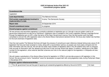 OGP UK National Action Plan[removed]Commitment progress update Commitment title Legislation Lead department(s)
