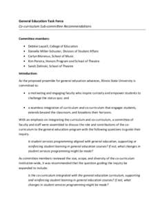 General Education Task Force Co-curriculum Sub-committee Recommendations Committee members: Debbie Layzell, College of Education Danielle Miller-Schuster, Division of Student Affairs Carlyn Morenus, School of Music