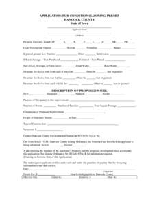 APPLICATION FOR CONDITIONAL ZONING PERMIT HANCOCK COUNTY State of Iowa _________________________________________ (Applicant Name)