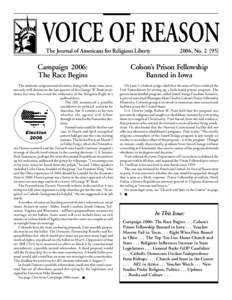 VOICE OF REASON The Journal of Americans for Religious Liberty 2006, NoCampaign 2006: