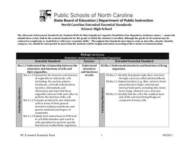 North Carolina Extended Essential Standards Science High School The Alternate Achievement Standards for Students With the Most Significant Cognitive Disabilities Non-Regulatory Guidance states, “…materials should sho