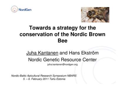 Towards a strategy for the conservation of the Nordic Brown Bee Juha Kantanen and Hans Ekström Nordic Genetic Resource Center 