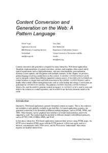 Content Conversion and Generation on the Web: A Pattern Language Oliver Vogel  Uwe Zdun