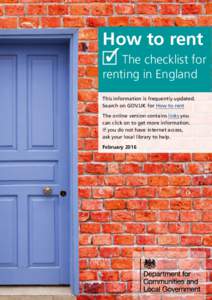 How to rent  3 The checklist for renting in England This information is frequently updated.