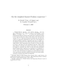 On the weighted Kneser-Poulsen conjecture  ∗ K. Bezdek †(Univ. of Calgary) and R. Connelly ‡(Cornell Univ.)