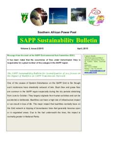 Southern African Power Pool  SAPP Sustainability Bulletin Volume 2, IssueApril, 2015