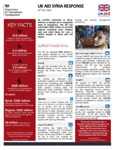 UK AID SYRIA RESPONSE 15TH JULY 2014 KEY FACTS 10.8 million People in need of humanitarian