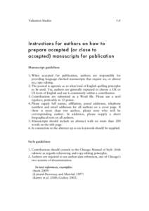 Valuation Studies  1.0 Instructions for authors on how to prepare accepted (or close to