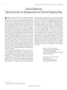 222  IEEE TRANSACTIONS ON PLASMA SCIENCE, VOL. 38, NO. 3, MARCH 2010 Guest Editorial Special Issue on Symposium on Fusion Engineering