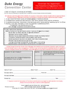 Cincinnati Fire Department Fire Prevention & Regulations Form -Display of Gasoline or Motorized Vehicles & Equipment- ITEMS THAT REQUIRE FIRE SPECIALIST APPROVAL: (This form may not be required for individual booths if a