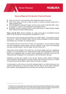News Release  Nomura Reports First Quarter Financial Results   