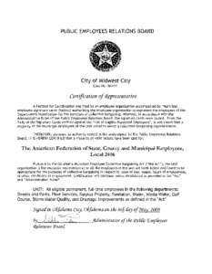 PUBLIC EMPLOYEES RELATIONS BOARD  City of Midwest City Case No. M1411  Certification of ~presentative
