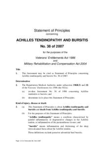 Statement of Principles concerning ACHILLES TENDINOPATHY AND BURSITIS No. 38 of 2007 for the purposes of the