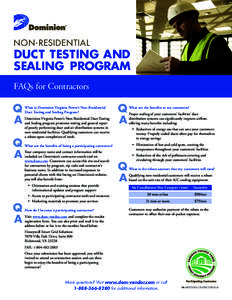 NON-RESIDENTIAL  DUCT TESTING AND SEALING PROGRAM FAQs for Contractors