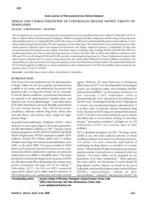 198 Asian Journal of Pharmaceutical and Clinical Research DESIGN AND CHARACTERIZATION OF CONTROLLED RELEASE MATRIX TABLETS OF ZIDOVUDINE 1