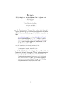 Errata to “Topological Algorithms for Graphs on Surfaces” Éric Colin de Verdière August 17, 2012