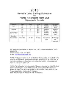 2015 Nevada Land Sailing Schedule For Misfits Flat Desert Yacht Club Stagecoach, Nevada