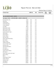 Regular Price List - Beer and Cider Effective Date: Product Desc LCBO No