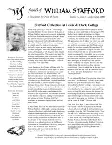 A Newsletter For Poets & Poetry  Volume 7, Issue 3 – July/August 2002 Stafford Collection at Lewis & Clark College