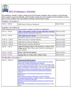Preliminary Schedule of Major Events and Sessions