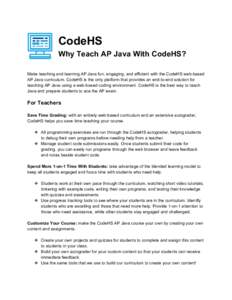    CodeHS   Why Teach AP Java With CodeHS?     