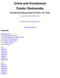 Crime and Punishment Fyodor Dostoevsky The Harvard Classics Shelf of Fiction, Vol. XVIII.
