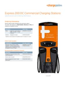 Express 200 DC Commercial Charging Stations Specifications and Ordering Information Ordering Information Specify model number followed by the applicable code(s). The order code sequence is: Model-Options. Warranty and Mi