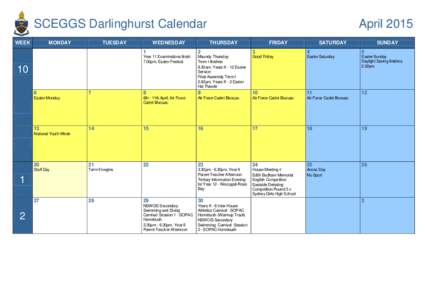 SCEGGS Darlinghurst Calendar WEEK MONDAY  TUESDAY