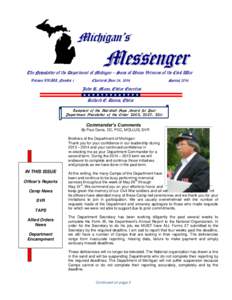 Michigan’s  Messenger The Newsletter of the Department of Michigan – Sons of Union Veterans of the Civil War Volume XXlIII, Number i