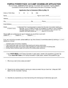PURPLE POWER PACK 4-H CAMP COUNSELOR APPLICATION