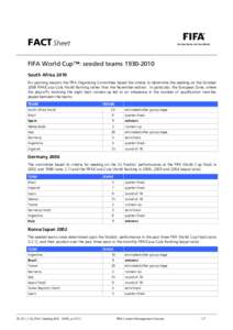 FACT Sheet FIFA World Cup™: seeded teams[removed]South Africa 2010 For sporting reasons the FIFA Organising Committee based the criteria to determine the seeding on the October 2009 FIFA/Coca-Cola World Ranking rathe
