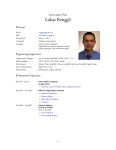 Curriculum Vitae  Lukas Renggli Personal Email Web