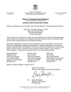 Public Meeting Notice:  Duncan Lake Intercounty Drain  Board Meeting - August 11, 2016