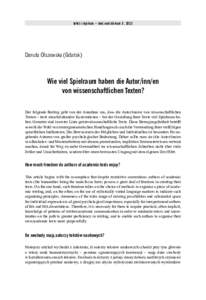 tekst i dyskurs – text und diskurs 5, 2012  Danuta Olszewska (Gdańsk) Wie viel Spielraum haben die Autor/inn/en von wissenschaftlichen Texten?