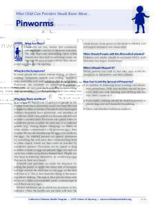 What Child Care Providers Should Know About…  Pinworms What Are They? Pinworms are tiny worms that commonly infect children and live in the lower intestine.