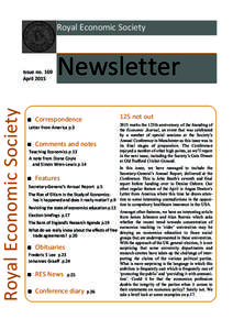 Royal Economic Society  Royal Economic Society Issue no. 169 April 2015