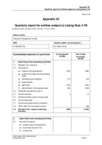 ASX Listing Rules Appendix 4C - Quarterly report for entities subject to Listing Rule 4.7B