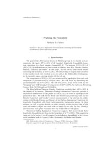Contemporary Mathematics  Pushing the boundary Richard D. Canary Abstract. We give a brief survey of recent results concerning the boundaries of deformation spaces of Kleinian groups.