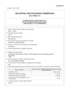 C01266-2015 Ex-Date : Apr 14, 2015 SECURITIES AND EXCHANGE COMMISSION SEC FORM 17-C CURRENT REPORT UNDER SECTION 17