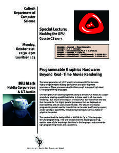 Caltech Department of Computer Science  Special Lecture: