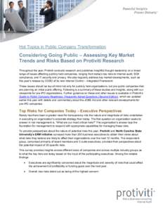 Considering Going Public – Assessing Key Market Trends and Risks Based on Protiviti Research
