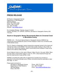 Microsoft Word - Minnehaha County[removed]name proposed -PRESS RELEASE.doc