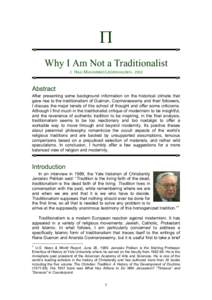 Why I Am Not a Traditionalist