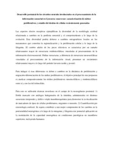 Desarrollo postnatal de los circuitos neurales involucrados en el procesamiento de la  información sensorial en Gymnotus omarorum: caracterización de nichos  proliferativos y estudio del destino