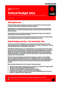 Federal BudgetWhat the Federal Budget means for the Agribusiness sector 9 MayNAB Agribusiness