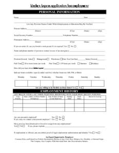 kitchen kapers application for employment PERSONAL INFORMATION Date Name
